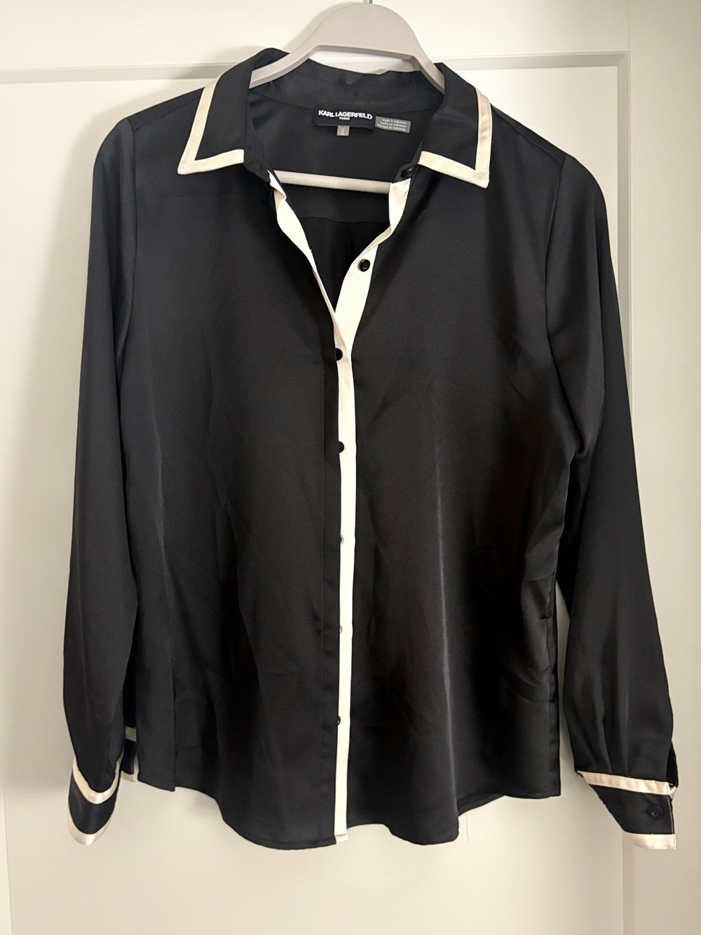 Karl Lagerfeld Black Contrast-Trim Silk Blouse
